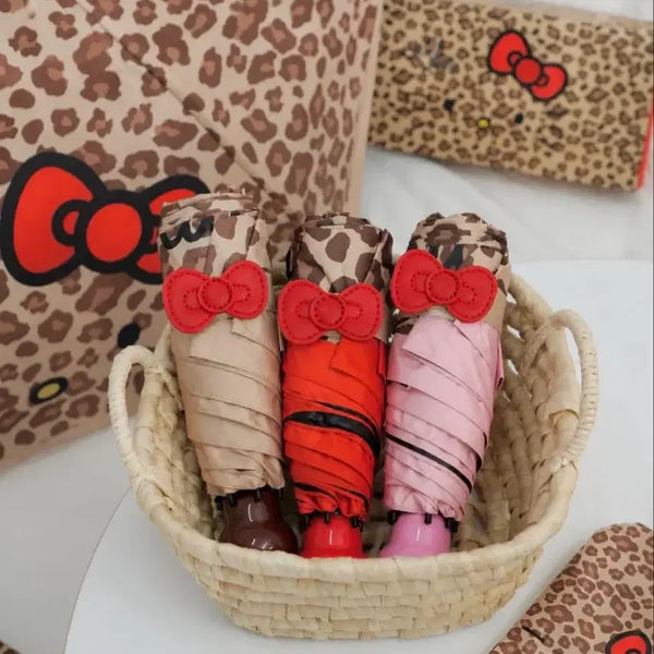 [BUNJANG] Hello Kitty Leopard 3-Section Folding Sun Umbrella / (최저가)헬로키티 리본 호피 레오파드 3단 접이식 암막 양우산