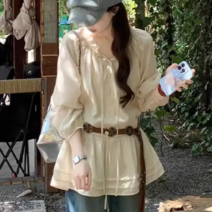[BUNJANG] Avery Layered String Chiffon Blouse / 에이블리 레이어드 스트링 쉬폰 블라우스
