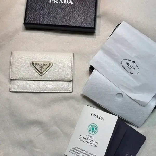 [BUNJANG] Prada Saffiano Card Holder White / 프라다 사피아노 카드 지갑 화이트