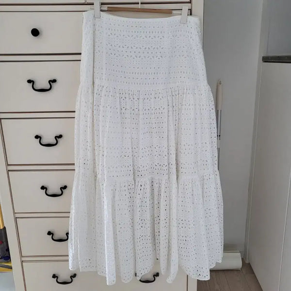 [BUNJANG] White Embroidered Long Skirt / 화이트 자수 롱 스커트