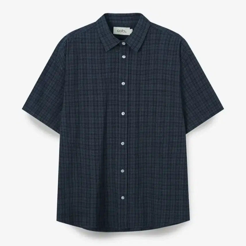 [BUNJANG] Customellow Cool Check Short Sleeve Shirt - Navy, Size M / 커스텀어클락 체크 숏 슬리브 셔츠 M