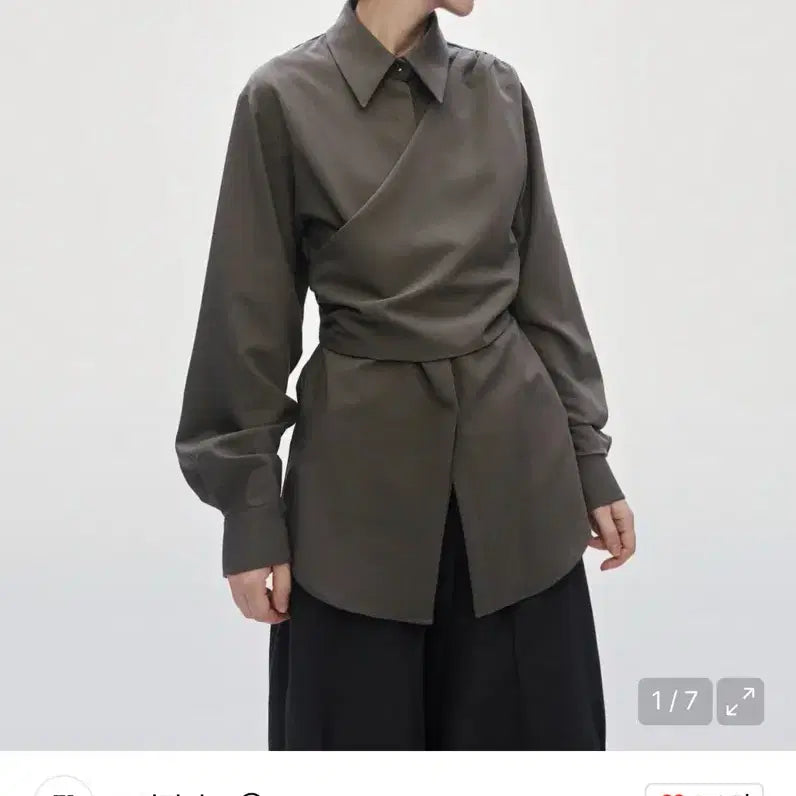 [BUNJANG] Triming Bird Wrap Shirring Blouse Ash Brown / 트리밍버드 랩 셔링 블라우스 #애쉬브라운
