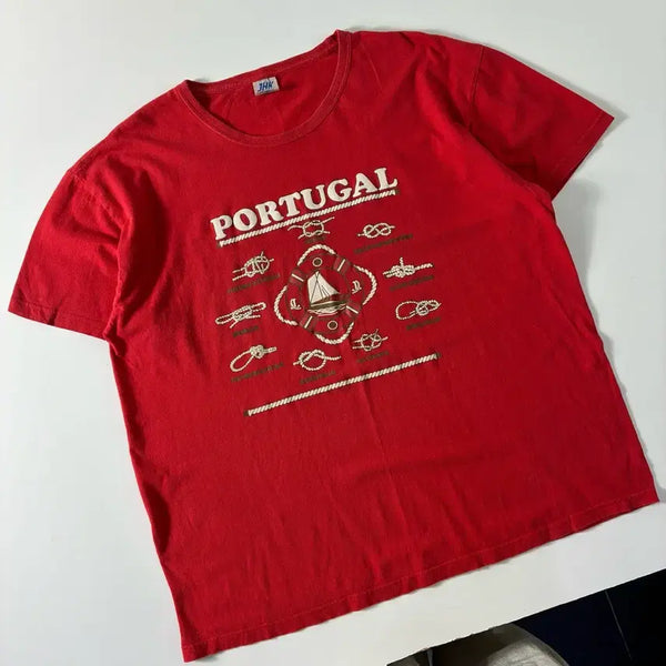 [BUNJANG] Vintage Portuguese Graphic Red T-Shirt XL / Vintage  포르투갈 그래픽 레드 반팔티셔츠