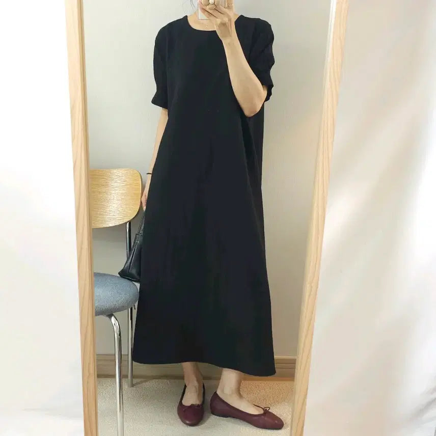 [BUNJANG] Monologue Women's Black Short-Sleeve Long Dress / (F)모놀로그 여성 반팔 롱 원피스 블랙 H5W4282