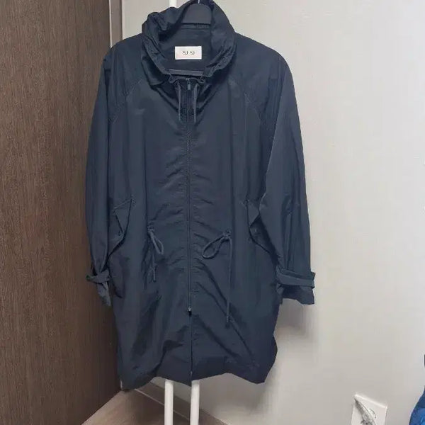 [BUNJANG] SJSJ Charcoal Hooded Long Windbreaker Jumper (Size 44-55) / SJSJ한섬(44~55) 챠콜 후두 롱바람막이점퍼