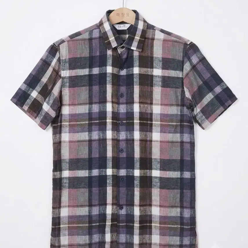 [BUNJANG] 100% Punggi Inyeon Sandlebaram Men's Check Short-Sleeve Shirt / 풍기인견 100% 산들바람 남성 체크 반팔 셔츠