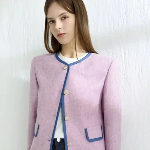 [BUNJANG] Morgan Women's Denim Patchwork Thin Tweed Jacket (Lavender/Pink) / [무료배송]모르간 55 여성 데님 배색 얇은 트위드 자켓 연보라 핑크