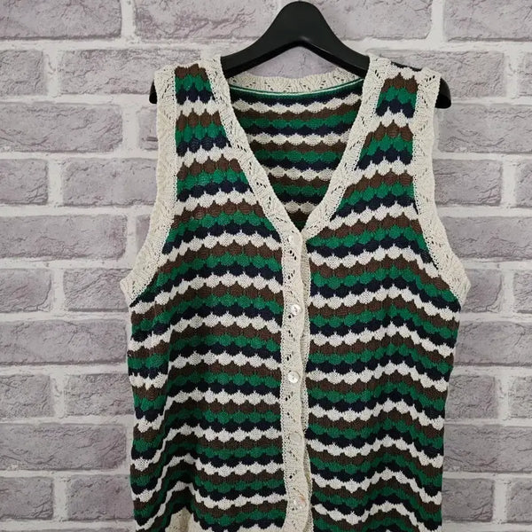 [BUNJANG] Soup Green Stripe Knit Vest / Soup 그린 스트라이프 니트조끼/알뜰한여우