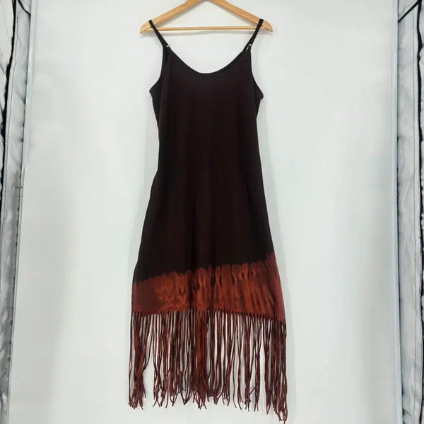 [BUNJANG] Brown Tie-Dye Fringe Long Dress / 브라운 타이다이 프린지 롱 원피스 [C51140]