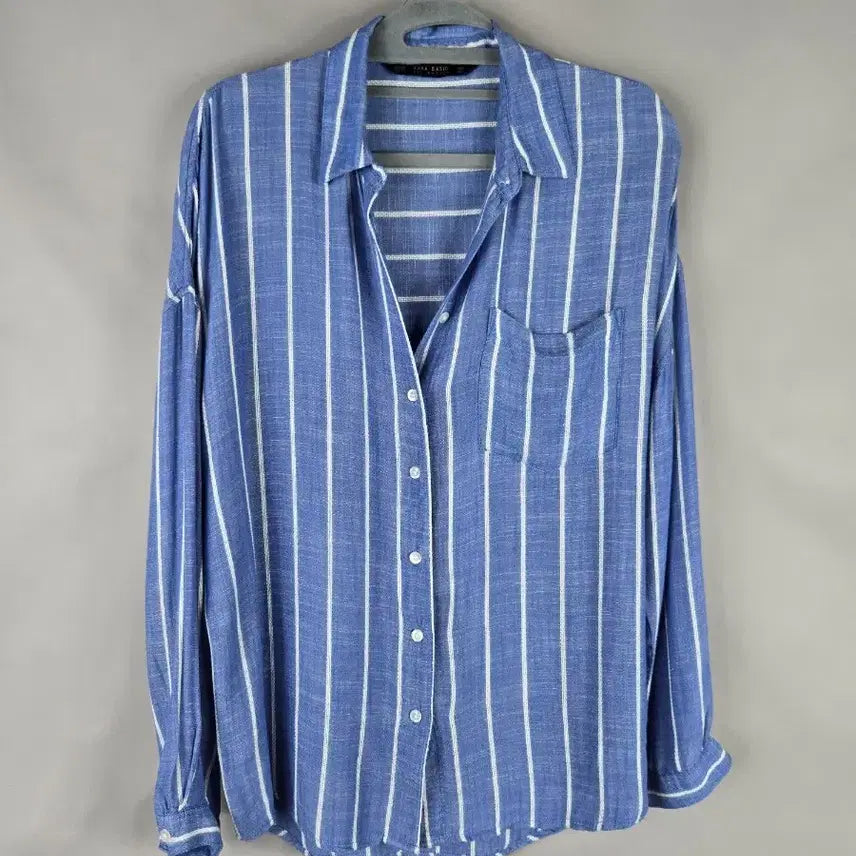 [BUNJANG] Zara Women's Striped Long Sleeve Shirt / [무료배송]자라 XS 여성 루즈핏 여름 원단 스트라이프 긴팔 셔츠