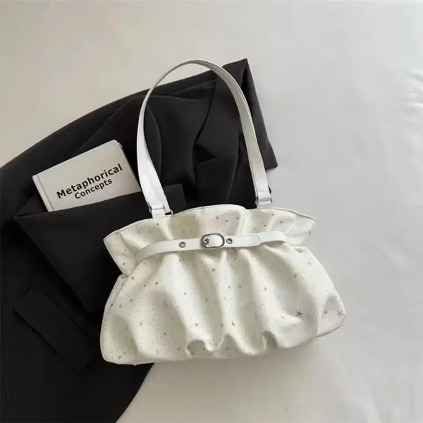 [BUNJANG] Pleated Star Pattern Shoulder Bag - White / 주름 별 패턴 숄더백 화이트