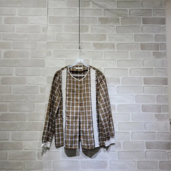 [BUNJANG] Lace Check Shirt Size 66 / ㅎ1407 레이스 체크 셔츠 66