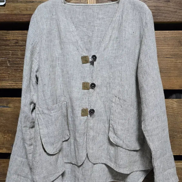 [BUNJANG] Yinran High-Quality Striped Linen Jacket / YINRAN 고퀄 스트라이프 린넨 자켓, F(55~66)
