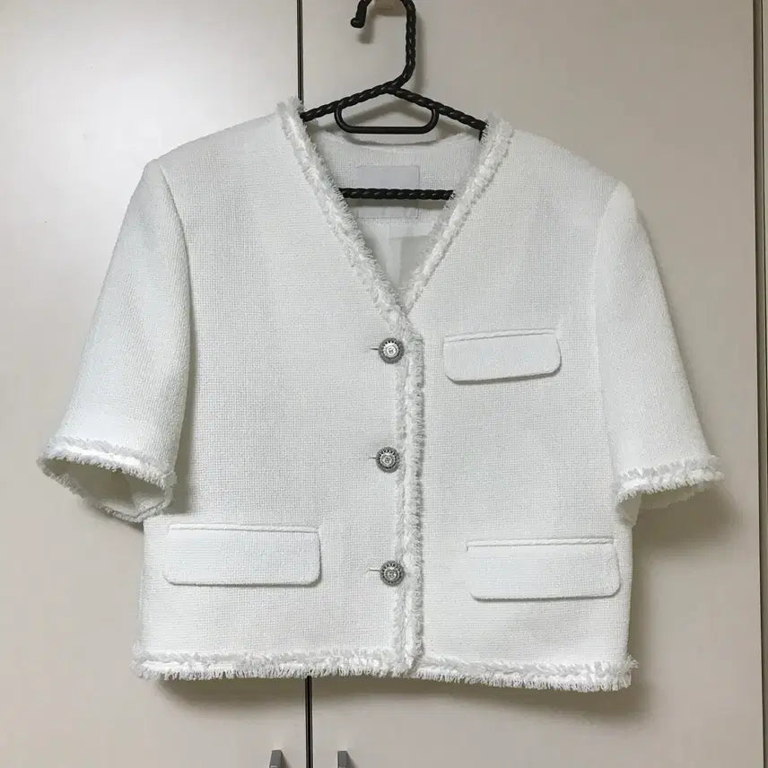 [BUNJANG] Breathe White Tweed Short Sleeve Jacket / 새) 브리드 화이트 트위드 반팔 자켓 breathe