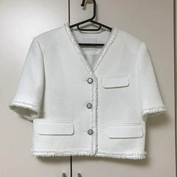 [BUNJANG] Breathe White Tweed Short Sleeve Jacket / 새) 브리드 화이트 트위드 반팔 자켓 breathe