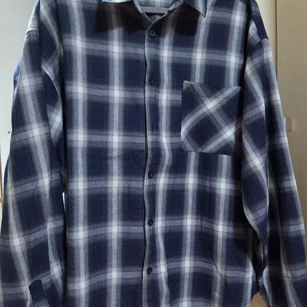 [BUNJANG] Navy Check Shirt (Free Size) / 네이비 체크남방 팝니다