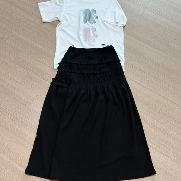 [BUNJANG] Cecilie Bahnsen Black Shirred Skirt (S) + Kids T-Shirt (160) / 세실리에반센 셔링스커트 블랙 S + 키즈 티셔츠 160 일괄