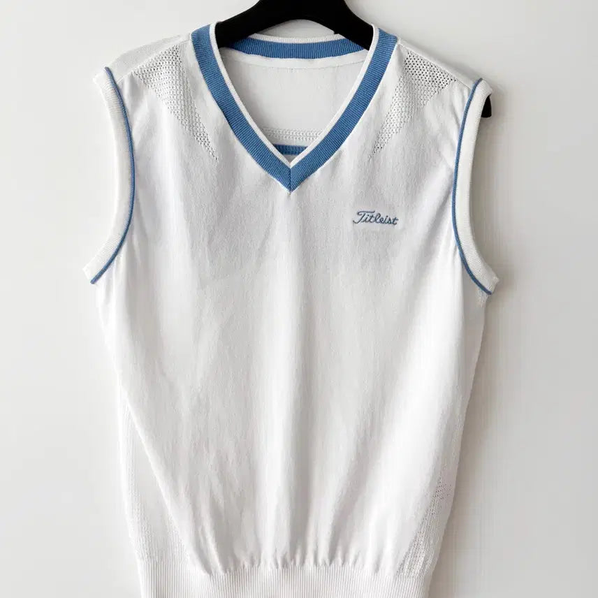 [BUNJANG] Titleist Golf V-Neck Knit Vest - White/Sky Blue (Size M) / 타이틀리스트 골프 V넥 베스트 M(90) 새옷수준