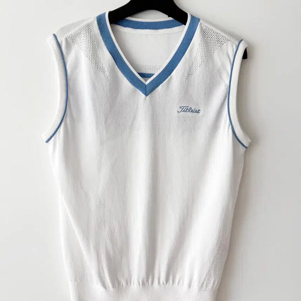 [BUNJANG] Titleist Golf V-Neck Knit Vest - White/Sky Blue (Size M) / 타이틀리스트 골프 V넥 베스트 M(90) 새옷수준