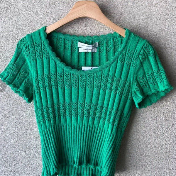 [BUNJANG] Diagonal Martefransois Jober Green Knit T-Shirt / 다이애그널 마르떼프랑소와저버 그린 니트티