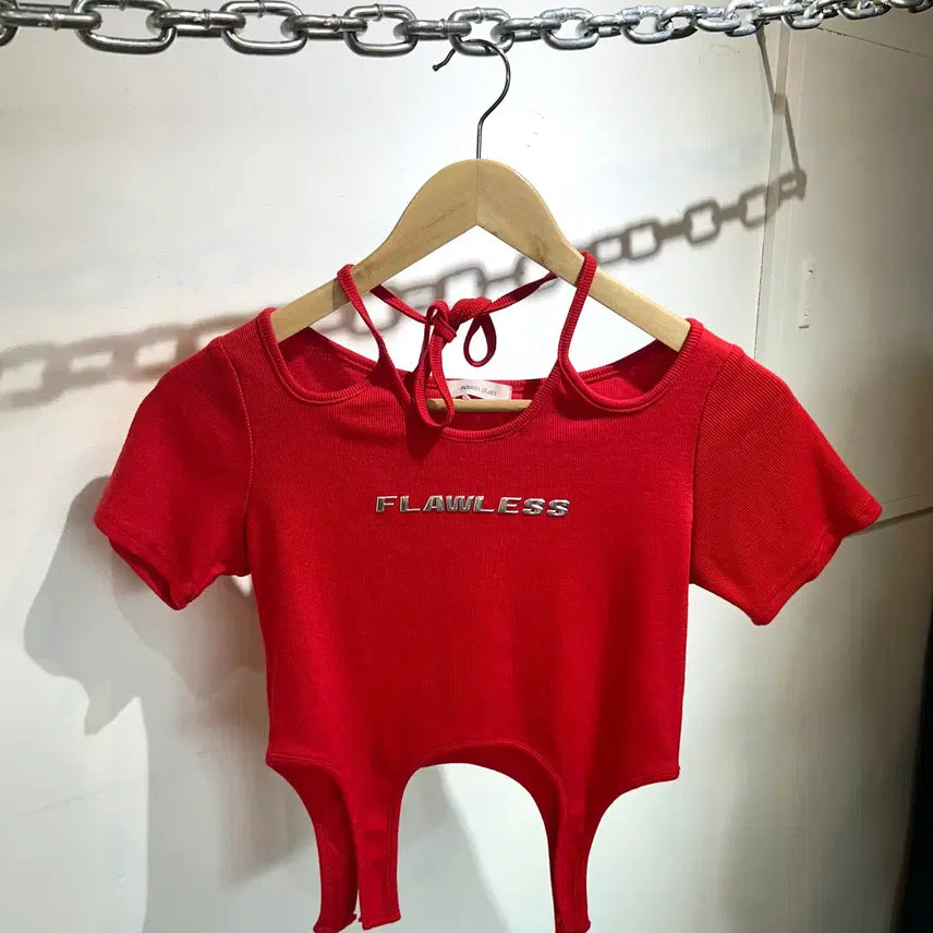 [BUNJANG] Y2K Studded Lettering Red Crop Top / Y2K 스터드 레터링 레드 크롭티