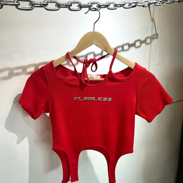[BUNJANG] Y2K Studded Lettering Red Crop Top / Y2K 스터드 레터링 레드 크롭티