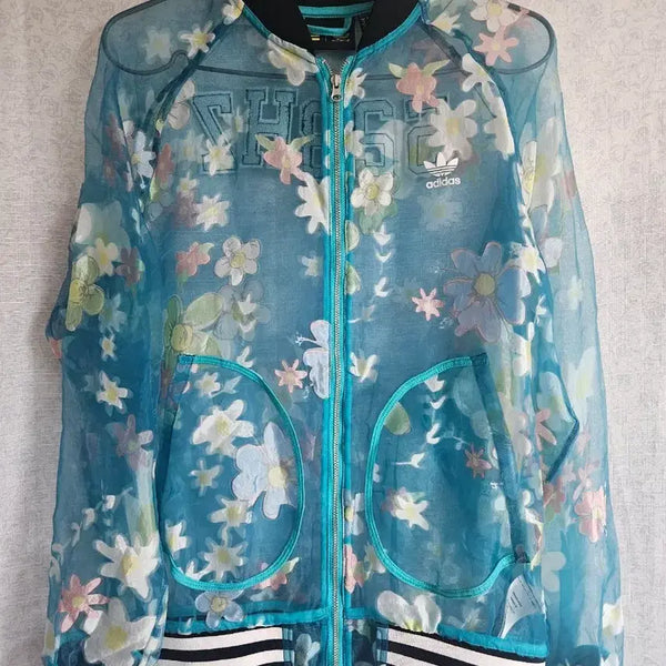 [BUNJANG] Adidas Floral Pattern See-through Track Top Blue / 아디다스 플로럴 패턴 시스루 트랙탑 블루
