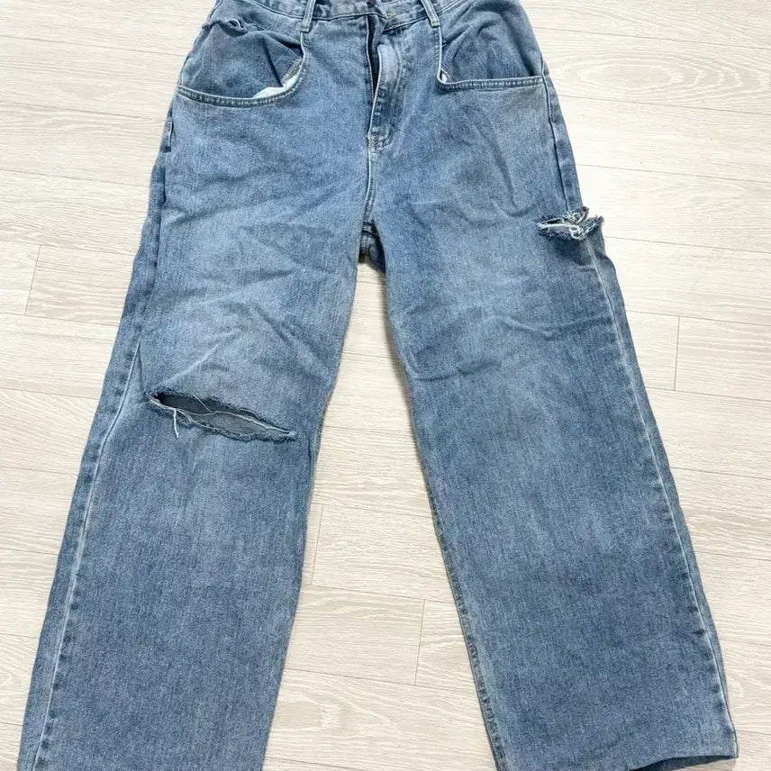 [BUNJANG] Light Blue Wide Leg Denim Pants / 중청 와이드 데님 팬츠