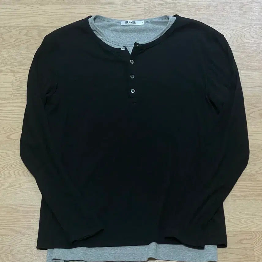 [BUNJANG] Blauer Double Layering Henry Neck Long Sleeve Black (M) / 블레이어 더블 레이어링 헨리 넥 긴팔 블랙(M)