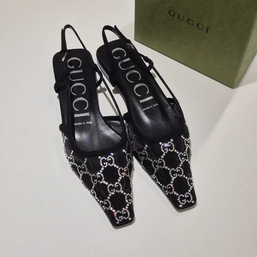 [BUNJANG] Gucci GG Crystal Slingback Pumps Black / [새상품](38)구찌 GG 크리스탈 슬링백 펌프스 블랙