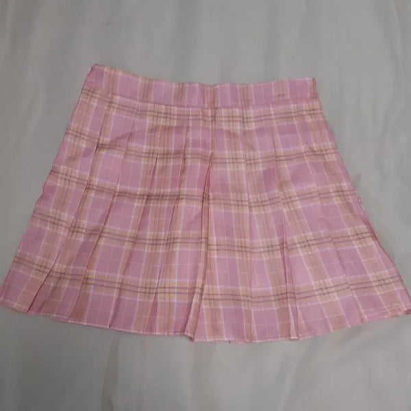 [BUNJANG] Pink Check Pleated Skirt Shorts School Look Tennis Skirt / 핑크 체크 플리츠 스커트 주름치마 스쿨룩 치마바지 테니스스커트