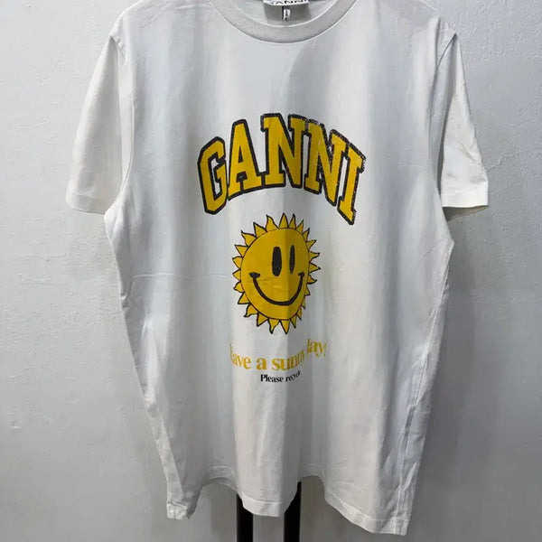 [BUNJANG] GANNI White Smiley Print T-Shirt (Size S) / 정품) 가니 화이트 스마일 프린팅 반팔티 S