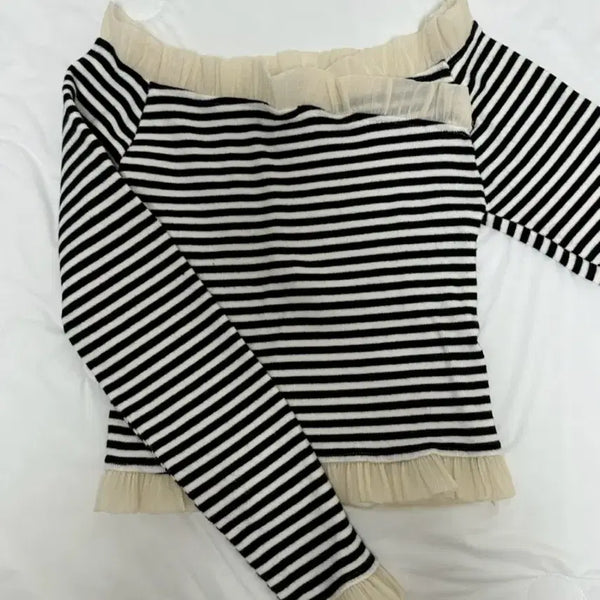 [BUNJANG] Stripe Off-Shoulder Blouse / 단가라 오프숄더 블라우스