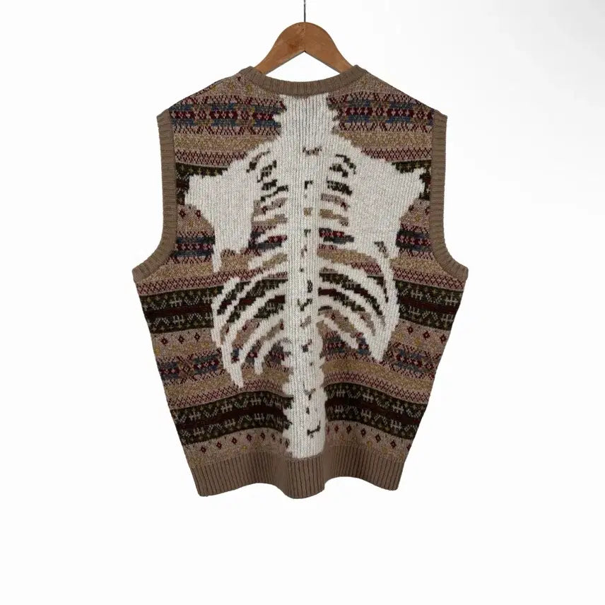 [BUNJANG] Kapital 7G Fair Isle Bone Skeleton Knit Vest Beige / [3사이즈] 캐피탈 7G 울 페어아일 본 스켈레톤 니트 베스트 베이지
