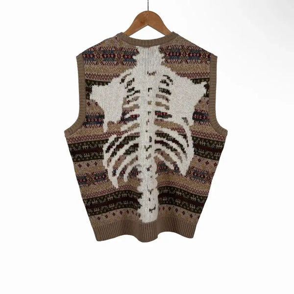 [BUNJANG] Kapital 7G Fair Isle Bone Skeleton Knit Vest Beige / [3사이즈] 캐피탈 7G 울 페어아일 본 스켈레톤 니트 베스트 베이지