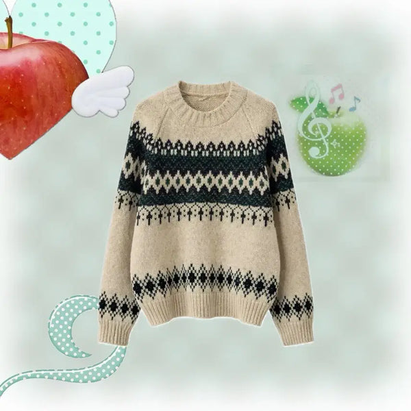 [BUNJANG] Patterned Knit Sweater Beige / 니트 스웨터 베이지