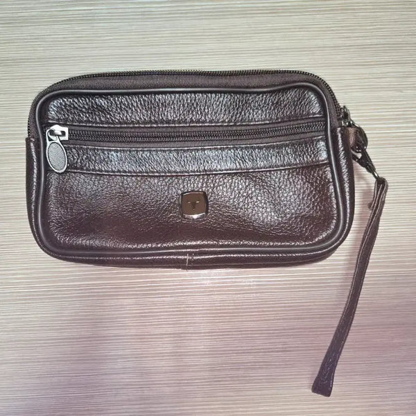 [BUNJANG] Men's Brown Leather Clutch Bag with Wrist Strap / 남성용 클러치백 브라운 가죽 손목 스트랩