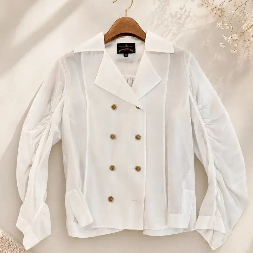 [BUNJANG] Vivienne Westwood White Double Button Blouse / 비비안웨스트우드 화이트 더블 버튼 블라우스