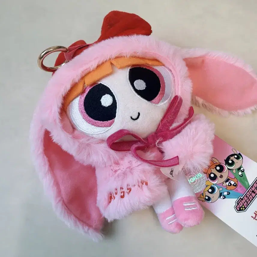 [BUNJANG] The Powerpuff Girls Blossom Bunny Hoodie Raincoat Plush Keychain / 파워퍼프걸 블로섬 토끼 후드 키링 우비인형