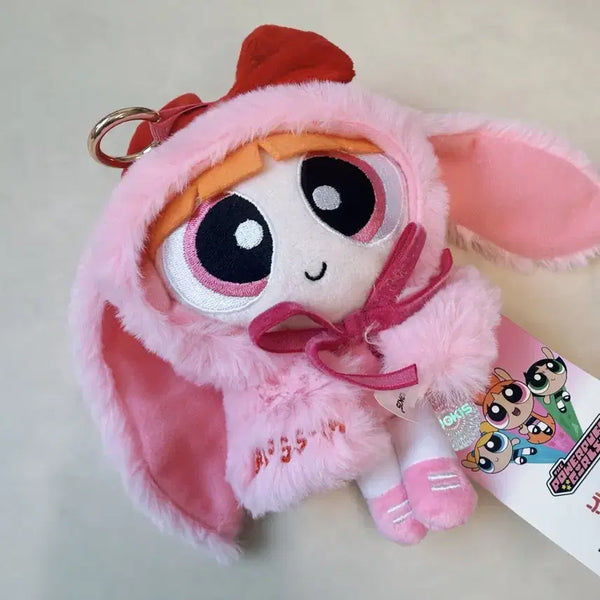 [BUNJANG] The Powerpuff Girls Blossom Bunny Hoodie Raincoat Plush Keychain / 파워퍼프걸 블로섬 토끼 후드 키링 우비인형