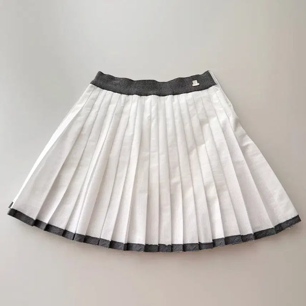 [BUNJANG] Lanvin Blanc Colorblock Pleated Skirt M / 랑방블랑 세련된 배색 플리츠 스커트 (화이트/그레이 배색) M(70)