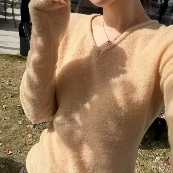 [BUNJANG] Beige V-Neck Knit Sweater / 베이지색 브이넥 니트
