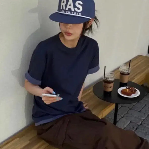 [BUNJANG] Moons Layered T-Shirt Navy / 문즈 레이어드 티셔츠 네이비