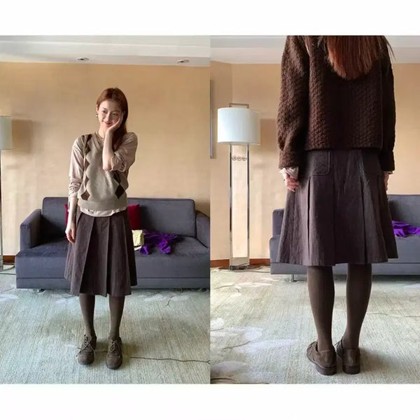[BUNJANG] Argyle & Check Pattern Knit Vest Set (Brown/Beige) / 니트 조끼 브라운/베이지 2종 세트
