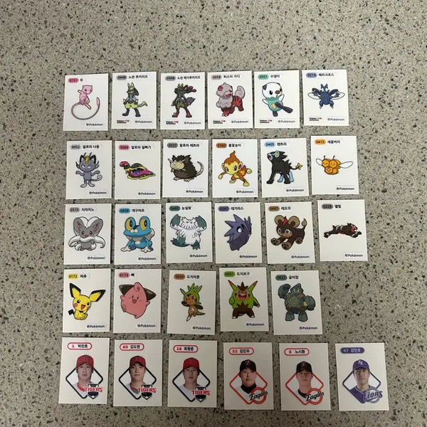 [BUNJANG] Pokemon Stickers & KBO Seals Bundle (29 pcs) / 포켓몬 띠부씰 뮤 포함 kbo 크보씰 총 29장 일괄판매