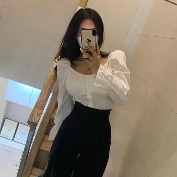 [BUNJANG] Square Neck Puff Blouse / 바스락 스퀘어넥퍼프블라우스