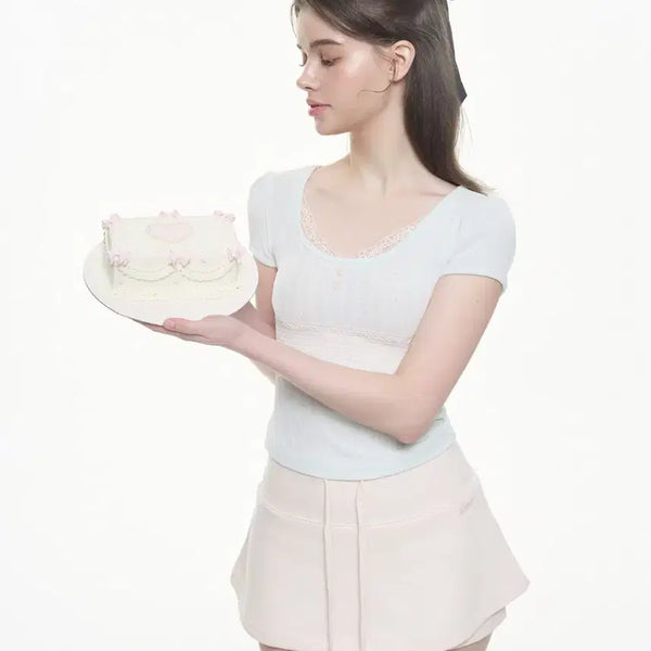 [BUNJANG] Whisperairy Love Scene Lace Tee - Mint / 위스페어리 러브 씬 레이스 티 민트