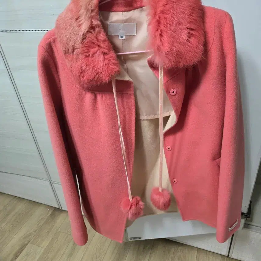 [BUNJANG] Women's Pink Fur Collar Coat / 여성 핑크 퍼 카라 코트