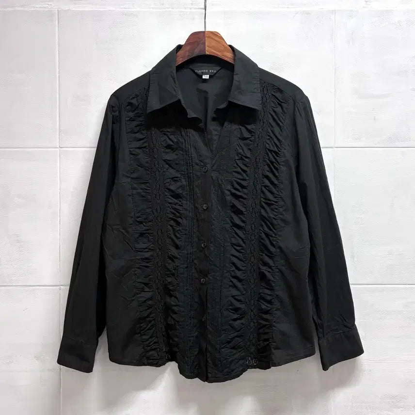 [BUNJANG] FLORRIE BELL Black Shirring Lace Detail Fairy Shirt Blouse / FLORRIE BELL 블랙 셔링 레이스 디테일 페어리 셔츠 블라우스 J