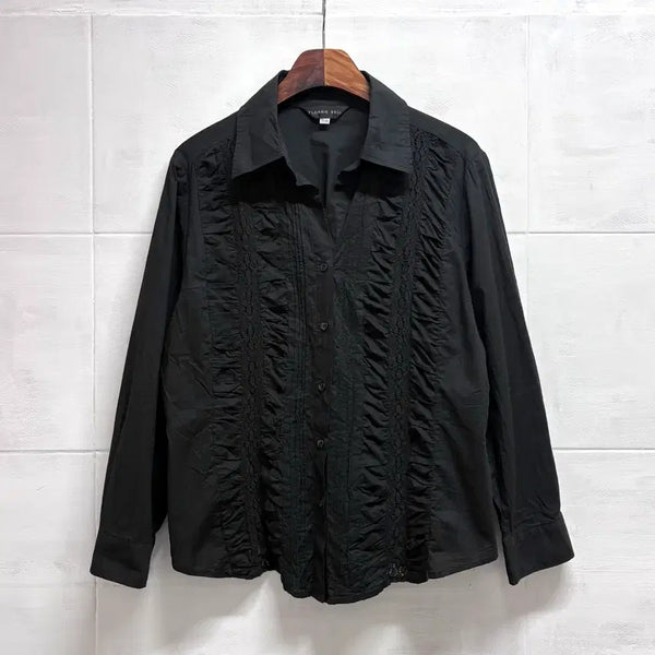 [BUNJANG] FLORRIE BELL Black Shirring Lace Detail Fairy Shirt Blouse / FLORRIE BELL 블랙 셔링 레이스 디테일 페어리 셔츠 블라우스 J